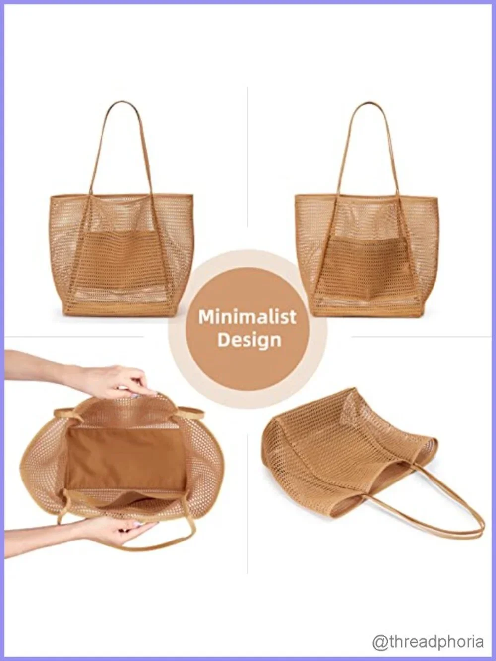 23L Mesh Beach Tote Bag Foldable Hobo Shoulder Bag Nylon